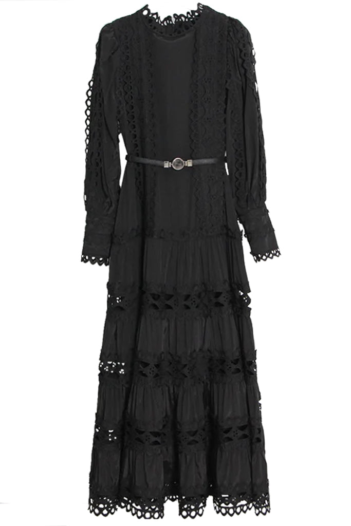 Tanya Black Hollow Ruffle Long Dress | Dresses