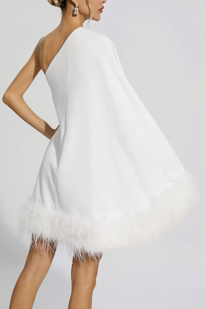 Fiora One Shoulder Mini Dress with Feathers | Dresses - Φορέματα | Fiora Φόρεμα με Φτερά και έναν Ώμο