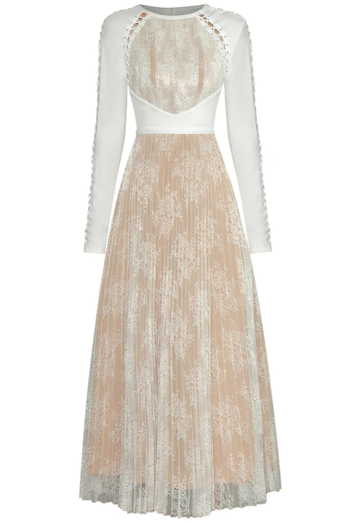 Azura White Lace and Tulle Midi Dress | Dresses