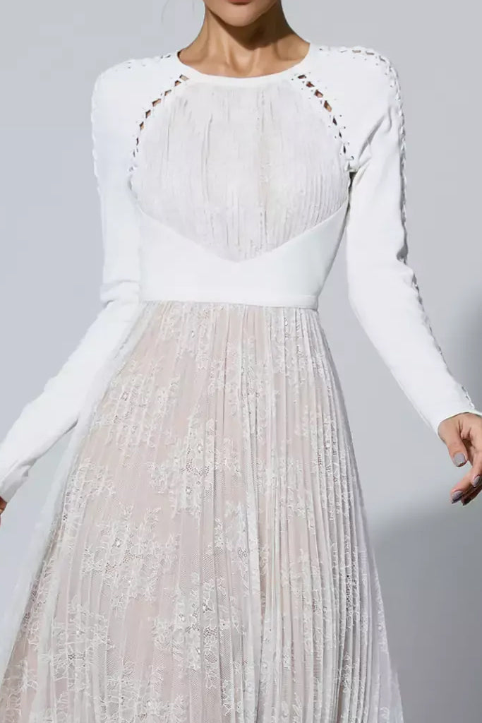 Azura White Lace and Tulle Midi Dress | Dresses