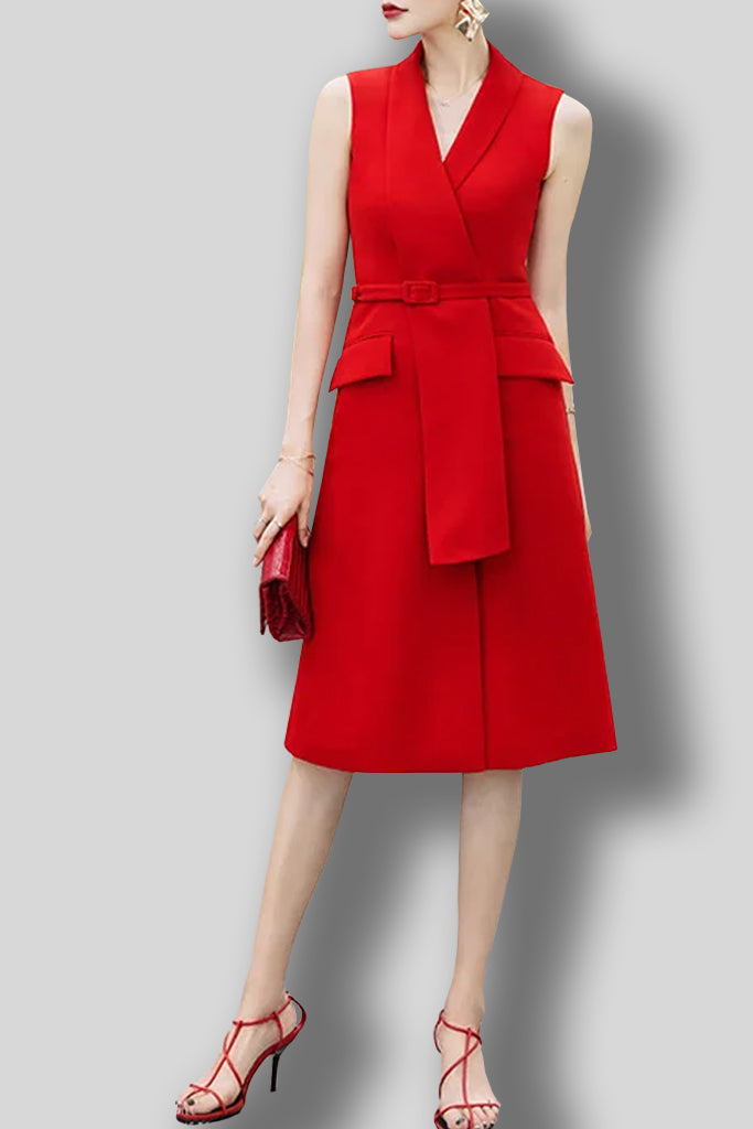 Azenor Red Wrap Dress | Dresses - Φορέματα | Azenor Kόκκινο Αμάνικο Φόρεμα