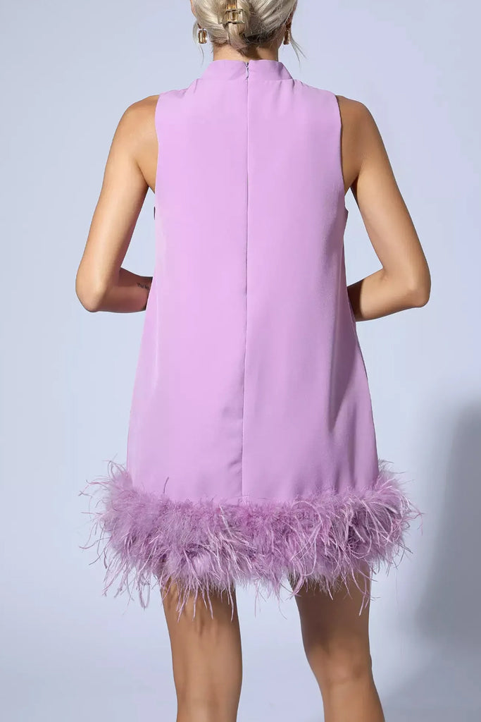 Otter Purple Feather Mini Dress | Dresses - Φορέματα | Otter Μωβ Μίνι Φόρεμα με Φτερά