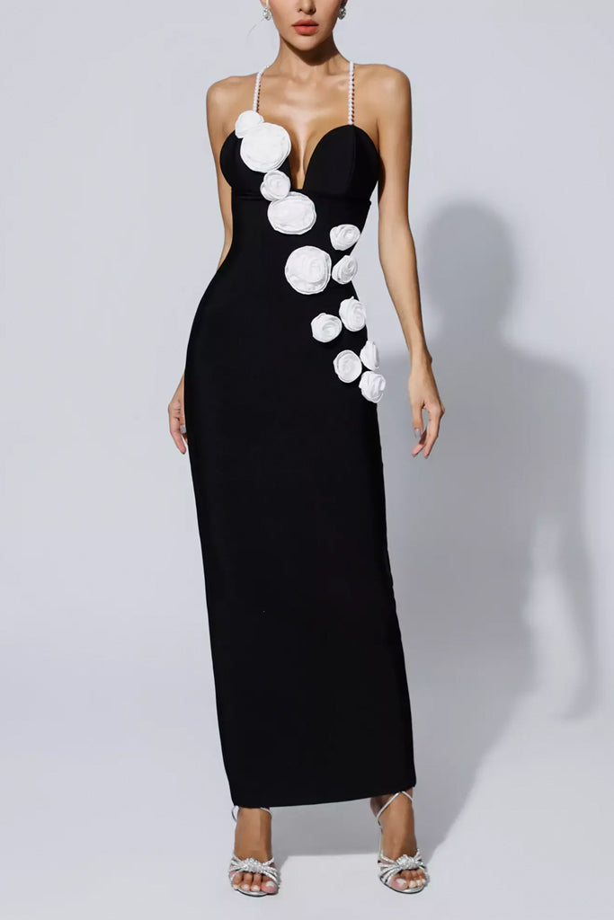Misa Black Bandage Dress with Flowers | Dresses