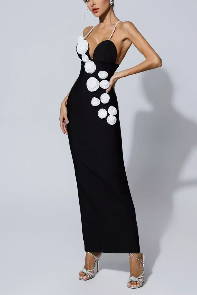 Misa Black Bandage Dress with Flowers | Dresses