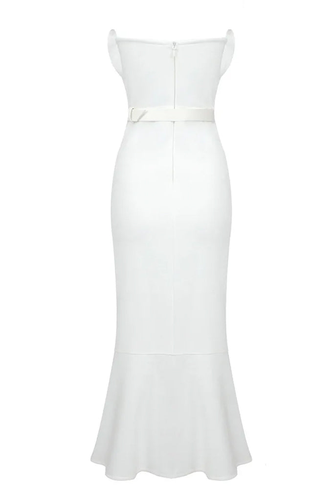 Brayan White High Slit Strapless Dress | Dresses - Brayan Λευκό Στράπλες Φόρεμα