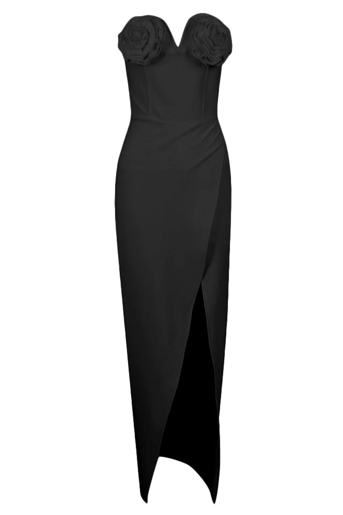 Ciara Black High Slit Dress | Dresses - Ciara Μαύρο Στράπλες Φόρεμα 
