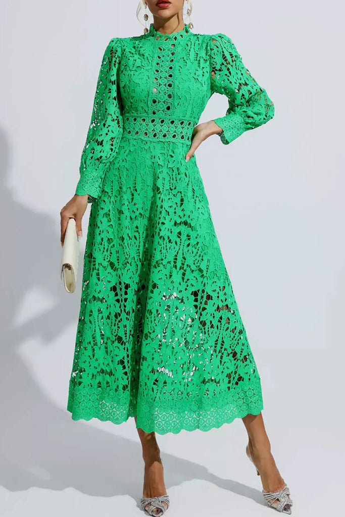 Azurina Emerald Green Lace Cutout Dress
