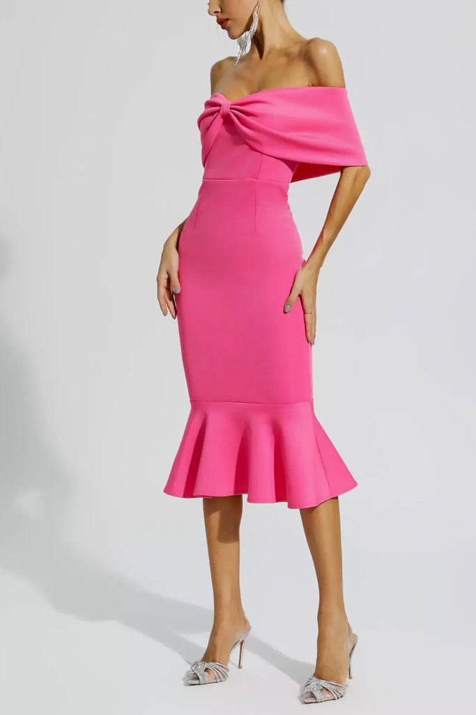 Cizera Pink Bow Off Shoulder Dress